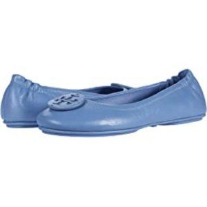 Tory Burch Minnie Travel Ballet Flat with Leather Logo - Bluewood, size 9